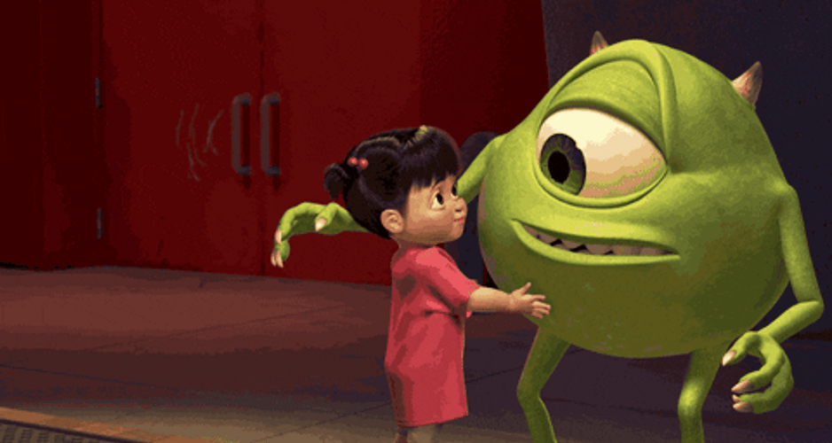 Monsters Inc Mike Wizowski Hugging Boo Cartoon Love GIF
