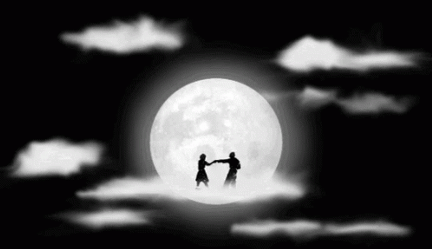 Moon Light Couple Dancing Night Waltz Clouds GIF