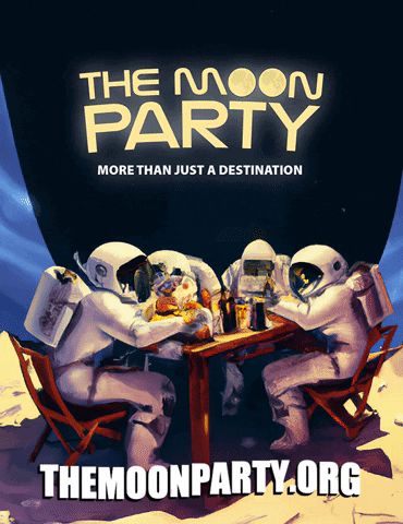 Moon Party Astronauts Sitting Around Table GIF