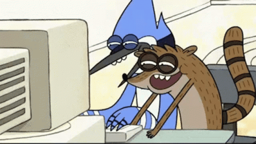 Mordecai And Rigby Laughing Regular Show GIF