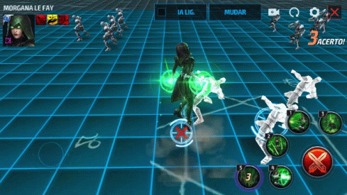 morgana le fay is playing a video game with a green background