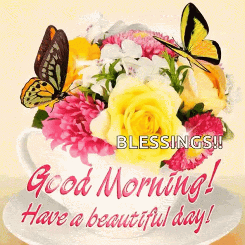 Morning Blessings Flower Cakes With Butterflies GIF