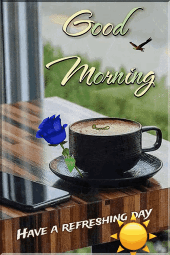 Morning Card With Coffee and Blue Rose