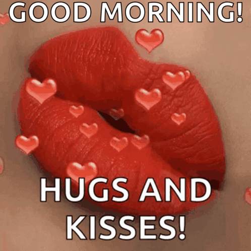Morning Hugs And Kisses Lips Sticker GIF