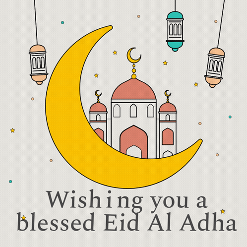 Mosque and Crescent Moon Wishing You a Blessed Eid al Adha