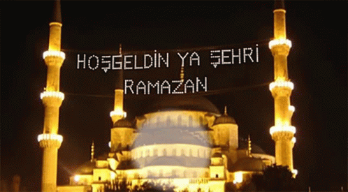 Mosque Lit Up At Night With Hogeldin Ya Sehri Ramazan GIF