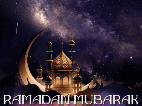 Mosque With Crescent Moon Ramadan Mubarak GIF