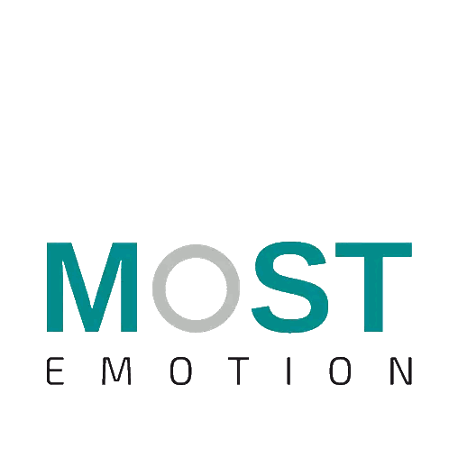 Most Emotion Logo with Purple and Blue Dots