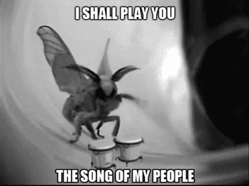 Moth Playing Drums With Caption I Shall Play You The Song Of My People GIF