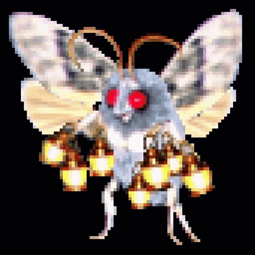 Moth With Red Eyes Carrying Lanterns GIF