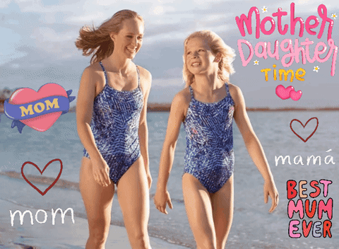 Mother And Daughter Walking On Beach GIF
