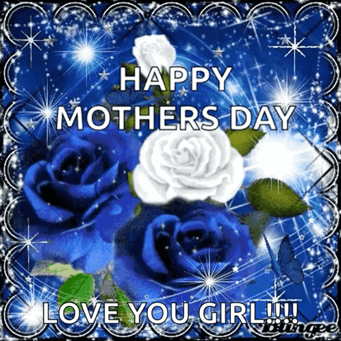 Mother's Day Card With Blue And White Roses GIF