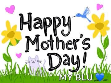 Mother's Day Card With Flowers Hearts Cat Bird