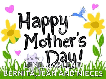 Mother's Day Card with Flowers Hearts Cat Hummingbird