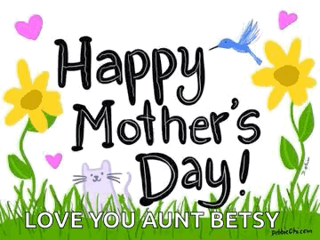 Mother's Day Card With Flowers Hearts Cat