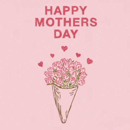 Mother's Day Card With Pink Flowers And Hearts GIF