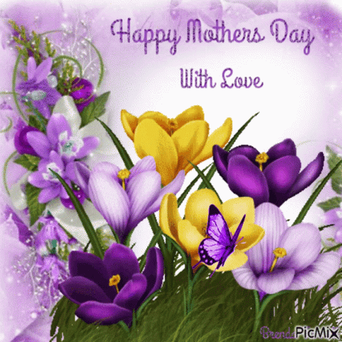 Mother's Day Card With Purple And Yellow Flowers GIF