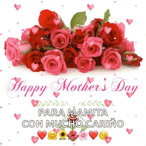 Mother's Day Card with Roses and Hearts