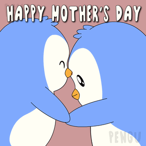 Mother's Day Card With Two Blue Penguins Hugging GIF