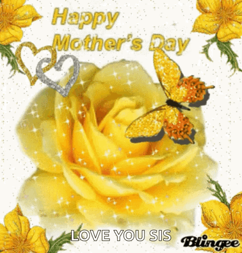 Mother's Day Card With Yellow Flowers and Butterflies