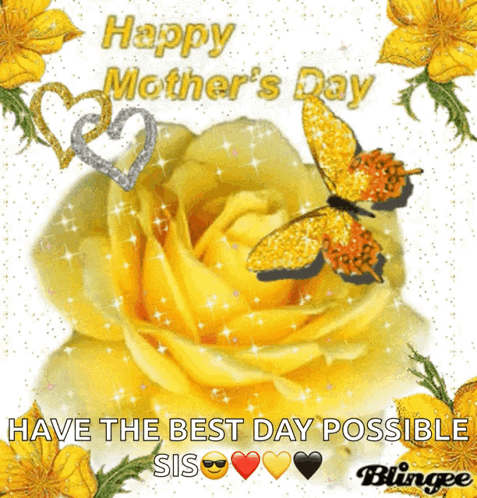 Mother's Day Card With Yellow Flowers And Butterflies GIF