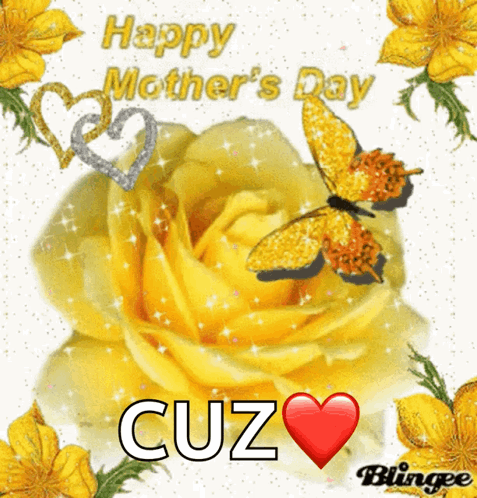 Mother's Day Card With Yellow Rose and Butterflies