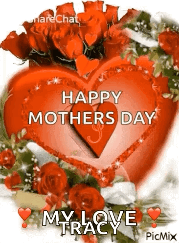 Mother's Day Greeting Card With Heart And Roses GIF