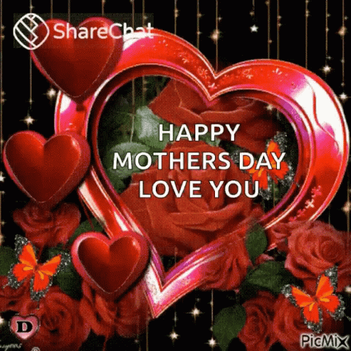 Mother's Day Greeting Card With Hearts And Roses GIF