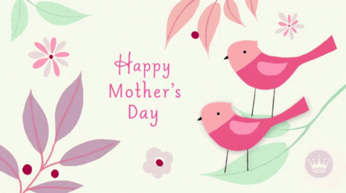 Mother's Day Greeting Card With Pink Birds And Flowers GIF