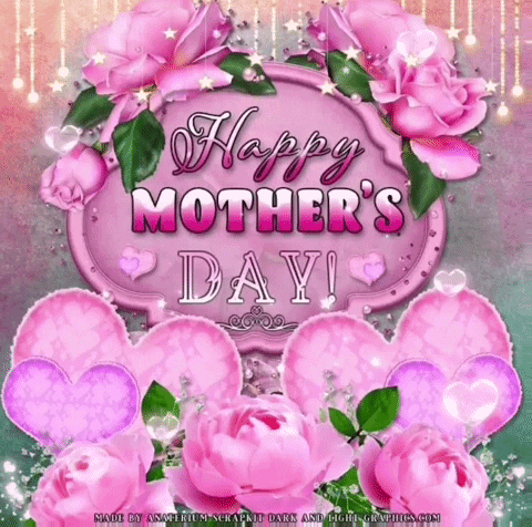 Mother's Day Greeting Card with Pink Flowers and Hearts