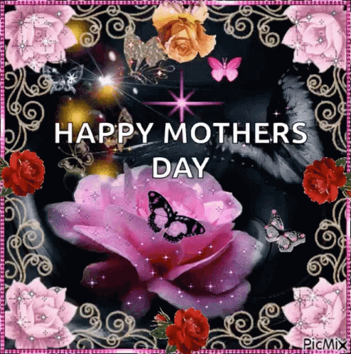 Mother's Day Greeting Card With Roses And Butterflies GIF