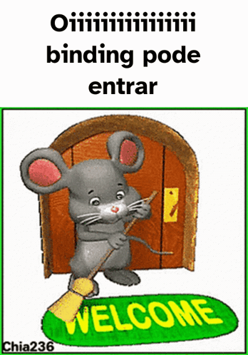 Mouse Holding Broom Welcome Sign GIF