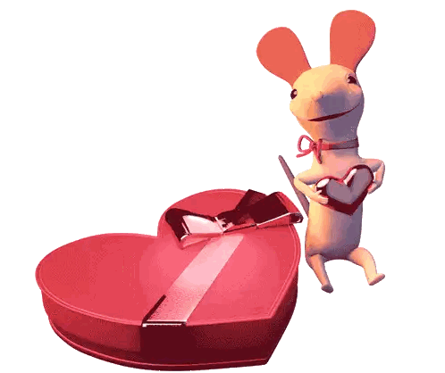 Mouse Holding Heart Next To Chocolates