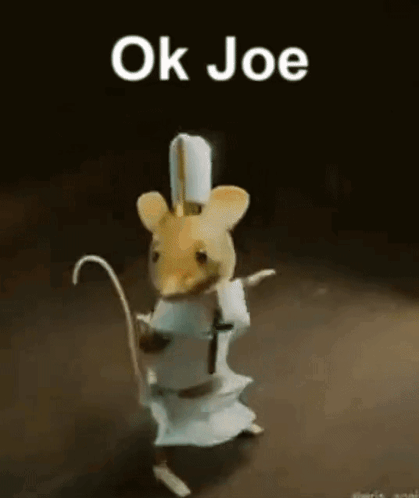 Mouse in Chef Hat Holding Cane Saying Ok Joe