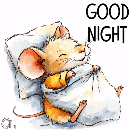 Mouse Sleeping Under Blanket Saying Good Night