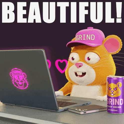 Mouse Wearing Hat That Says Grind GIF