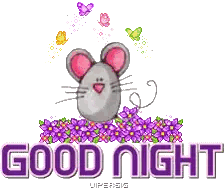 Mouse with Purple Flowers and Butterflies Good Night