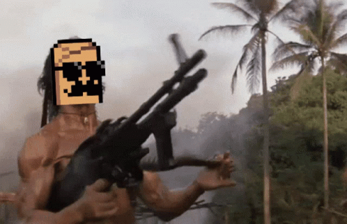 Moustache Guy Rambo Machine Gun GIF