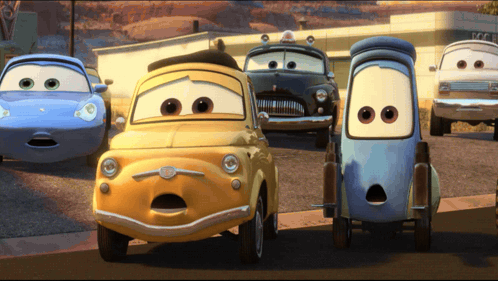 Movie Cars Lined Up on Road