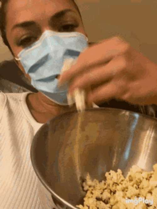 Movie Crazy Woman Eating Popcorn Facemask GIF