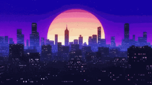 Moving Retrowave City Sparkling Lights GIF