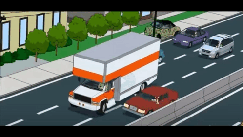 Moving Truck Driving Down Highway Cartoon