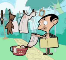 Mr. Bean Hangs Laundry GIF