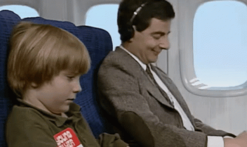 Mr Bean Head Bobbing Flying Airplane GIF