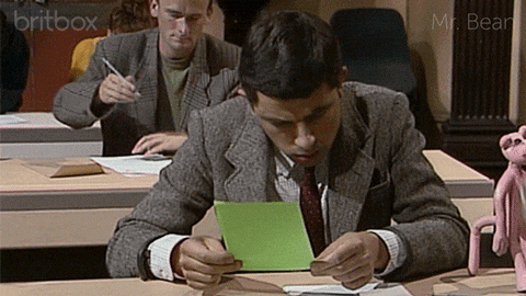 Mr Bean Reading Bar Exam Paper GIF