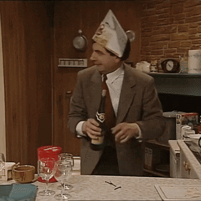 Mr Bean White Wine GIF