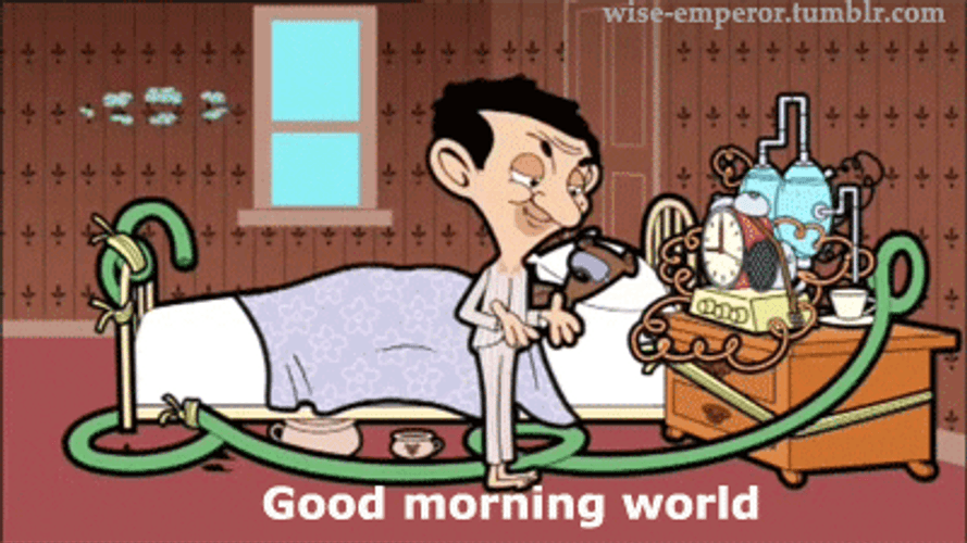 Mr. Bean Yawning Good Morning Cartoon GIF