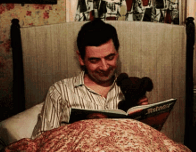 Mr. Ben Teddy Bed Time Reading GIF