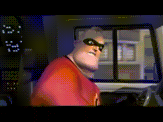 Mr. Incredible From The Movie The Incredibles Is Sitting In The Driver 'S Seat Of A Car . GIF