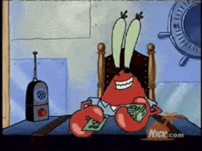 Mr Krabs Happily Counting Money GIF